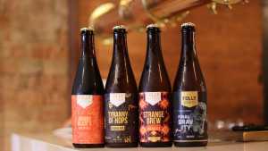Folly Brewpub on College Street | A lineup of Folly bottles