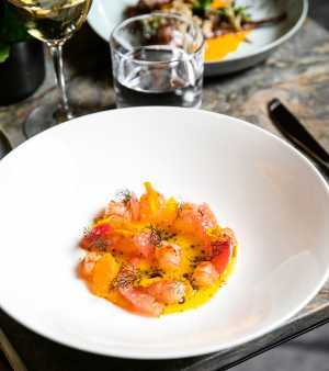 Raw fish dishes | Amberjack Crudo at Joni restaurant in the Park Hyatt