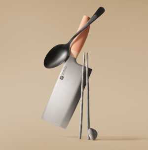 Kitchen essentials from Toronto chefs | Obakki Minimalist Chopsticks + Rest, Zwilling Now S Cleaver and Mercer Culinary Stainless Steel Plating Spoon