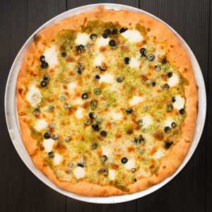 Prince Street Pizza Toronto | The Green Machine Whole pizza with nut-free pesto and olives