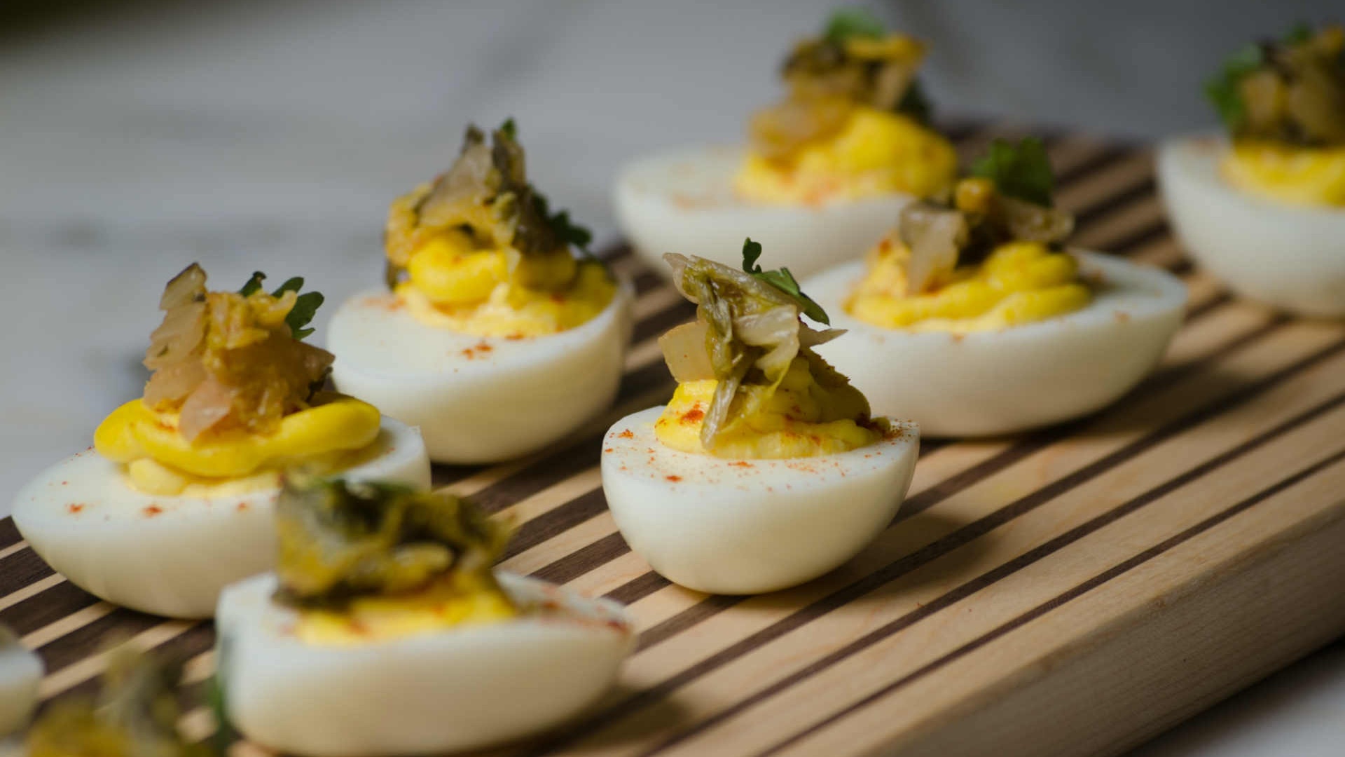 Make This Mighty Fine Brine's KrautChi deviled eggs Recipes