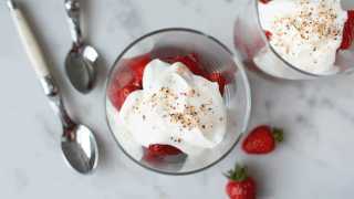 strawberry dessert with almond cream sauce