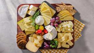An Ontario cheese board with an assortment of cheeses made with Ontario milk
