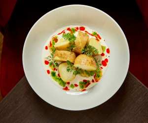 Potato sour cream and onion at Lighthouse45 restaurant at Rawley Resort Marina & Spa, Port Severn