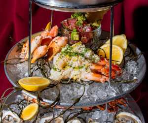 Close up of a seafood tower at Maxime's