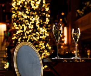 Glasses of champagne at CLOCKWORK Holiday Edition inside the Fairmont Royal York