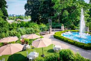 Best patios in Toronto | A fountain in The Gardens at Casa Loma