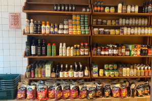 Stocked shelves at Russell's Butcher & Deli Stocked shelves at Russell's Butcher & Deli