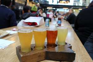 Manitoba restaurants | A flight of beers at The Common, Manitoba Manitoba restaurants | A flight of beers at The Common, Manitoba