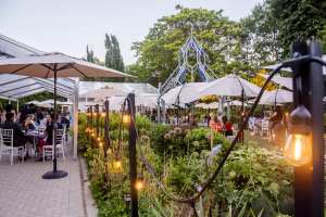 Best patios in Toronto | Bistro lights decorate The Gardens at Casa Loma