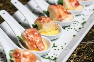 Best patios Toronto | Lobster spoons at ONE Restaurant patio at the Hazelton Hotel