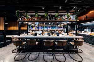 The bar inside the Aspire | Air Canada Café at Billy Bishop Toronto City Airport