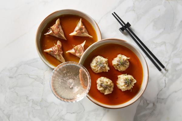 Romantic restaurants | Shrimp and kimchi gyoza at AP restaurant in Toronto