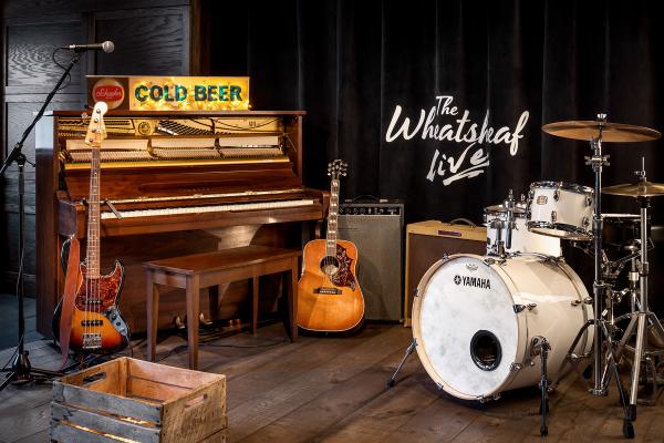 Restaurants and bars with live music in Toronto | Instruments on the stage at The Wheatsheaf Tavern