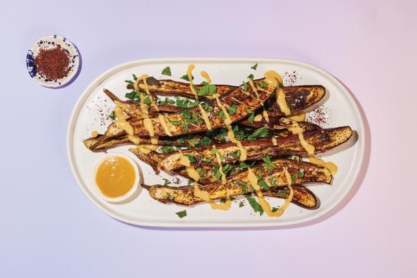 Vegan recipes for dinner | Desiree Nielsen's Sumac-Roasted Eggplant with Maple Tahini Drizzle