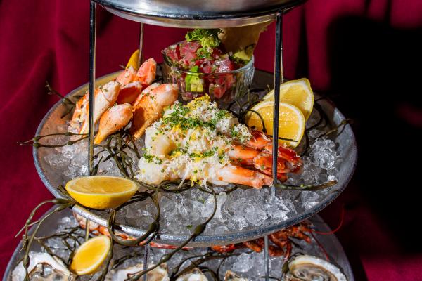 Close up of a seafood tower at Maxime's