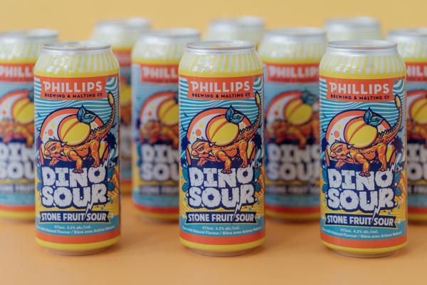 Cans of Phillip's Dinosour Stone Fruit Sour