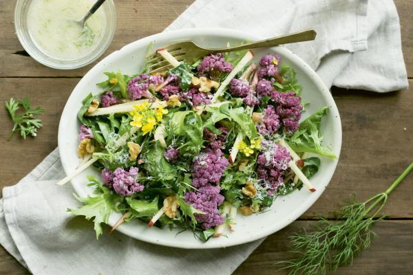 Winter Brassica Salad with Pear, Parmesan and Lemon-Dill Vinaigrette