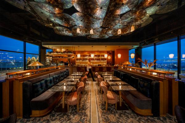 Romantic restaurants | An art installation on the ceiling at AP restaurant in Toronto