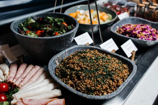Salads inside the Aspire | Air Canada Café at Billy Bishop Toronto City Airport