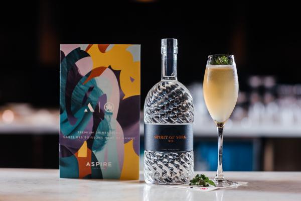 Spirit of York vodka and a cocktail inside the Aspire | Air Canada Café at Billy Bishop Toronto City Airport