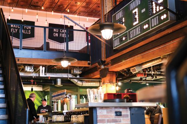 Left Field Brewery, Liberty Village, Toronto | The scoreboard and seating inside Left Field Brewery Left Field Brewery, Liberty Village, Toronto | The scoreboard and seating inside Left Field Brewery