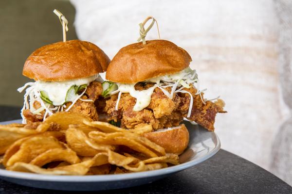 Best patios in Toronto | Chicken kaarage sliders at Harriet's Rooftop in Toronto