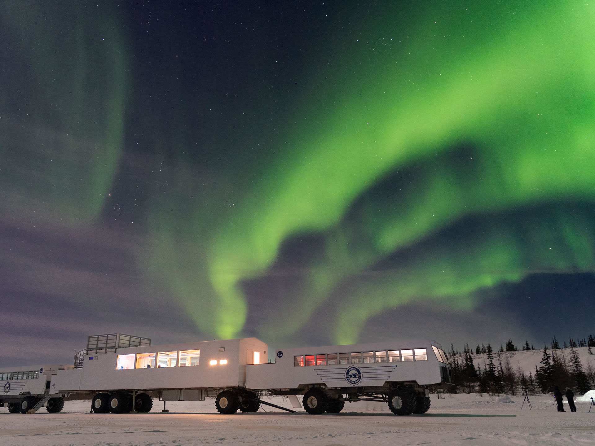 Visit Churchill Manitoba | Viewing the Northern Lights from a tundra buggy