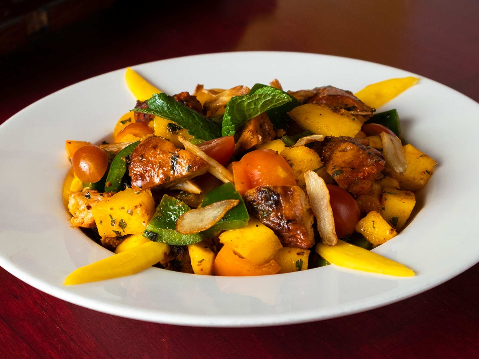 Khau Gully vegan menu | A chicken mango salad at Khau Gully restaurant