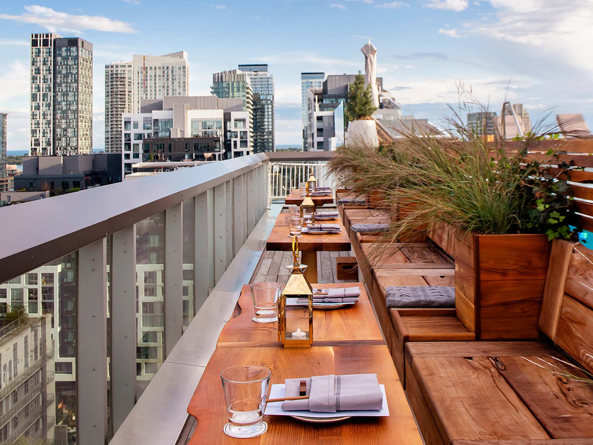 Best patios in Toronto | Seating with a view at Harriet's rooftop at 1 Hotel Toronto