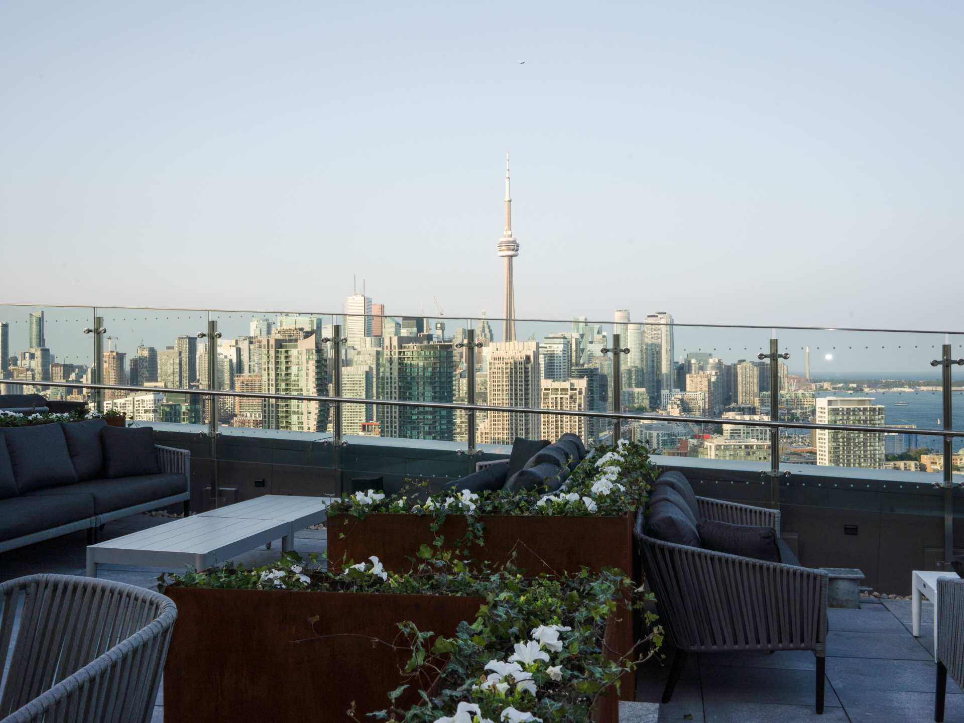 Best patios Toronto | A view of the CN Tower from Valerie's rooftop patio at Hotel X