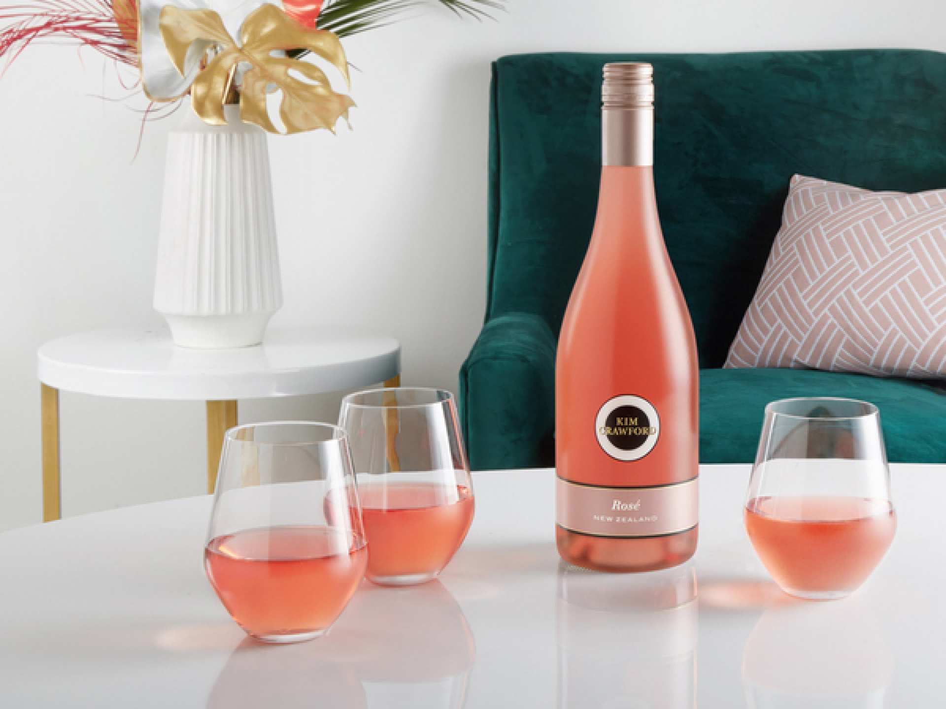 Summer drinks | A bottle of Kim Crawford Rosé with two glasses on the living room table