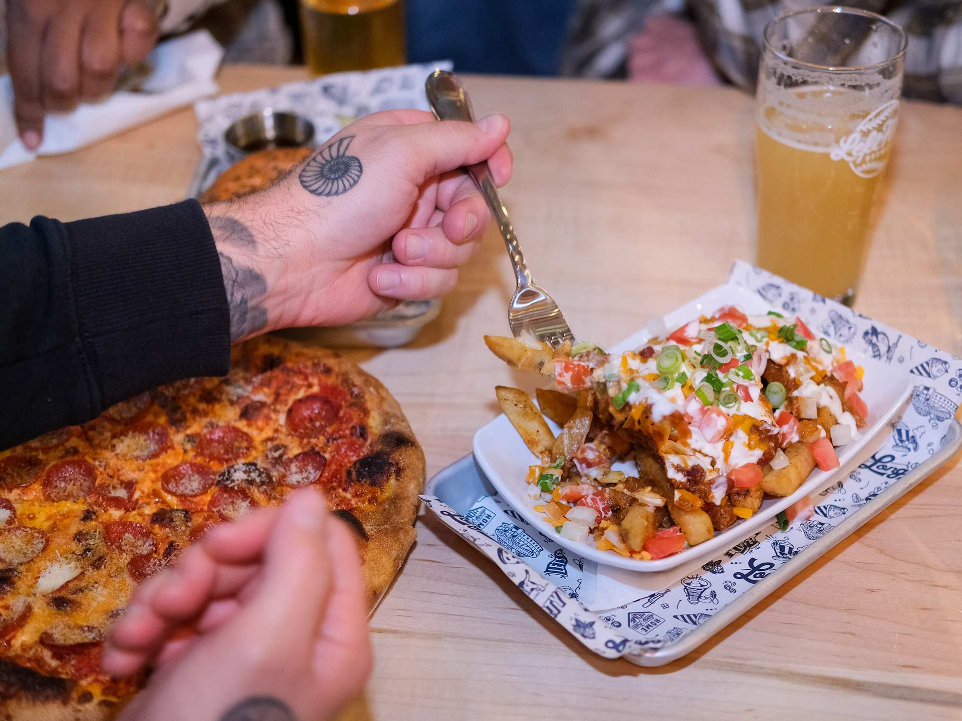 The best patios in Toronto | Pizza and chili fries at Left Field Brewery Liberty Village
