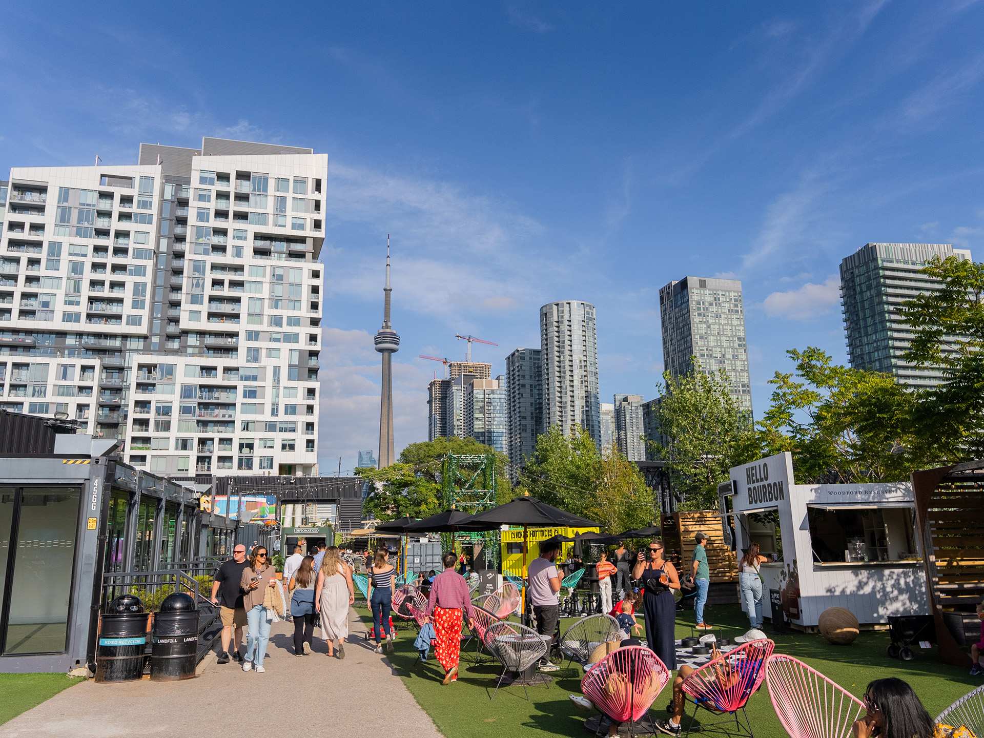 The best patios in Toronto | Stackt patio with skyscrapers and the CN Tower in the distance