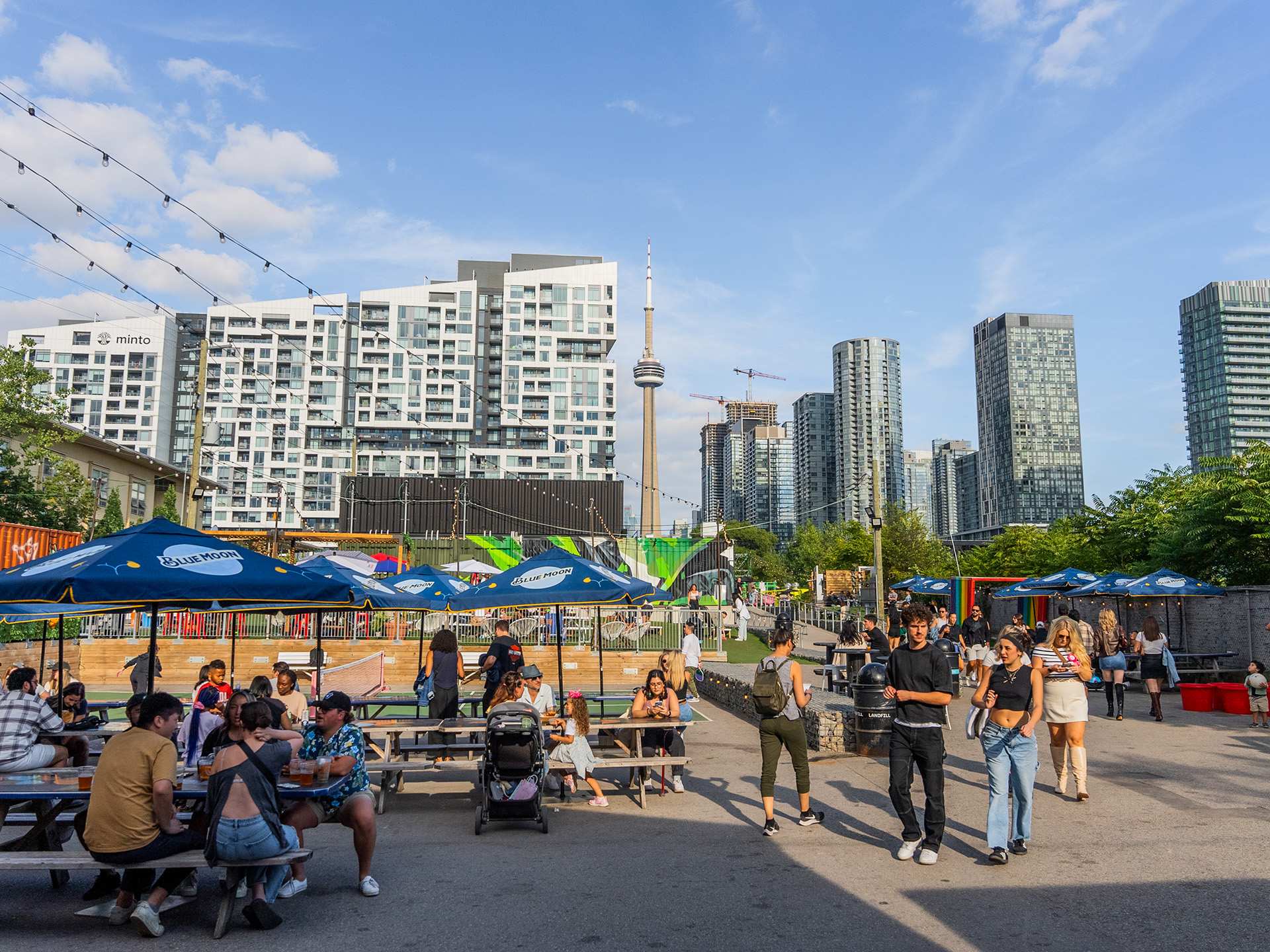 The best patios in Toronto | Stackt's sprawling patio and tables covered by umbrellas