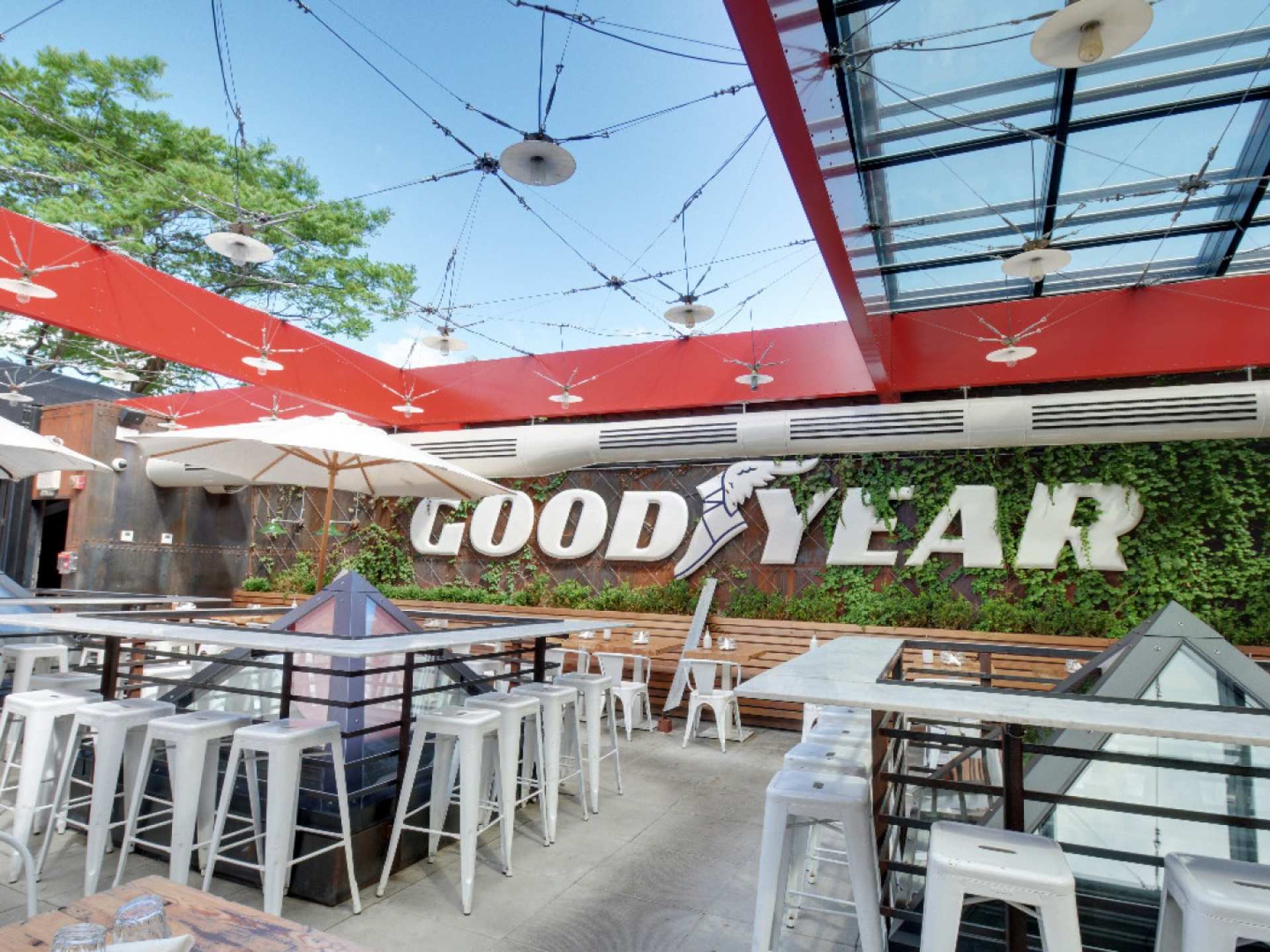 Best Italian restaurants in Toronto | The Good Year sign inside Gusto 101's enclosed rooftop patio