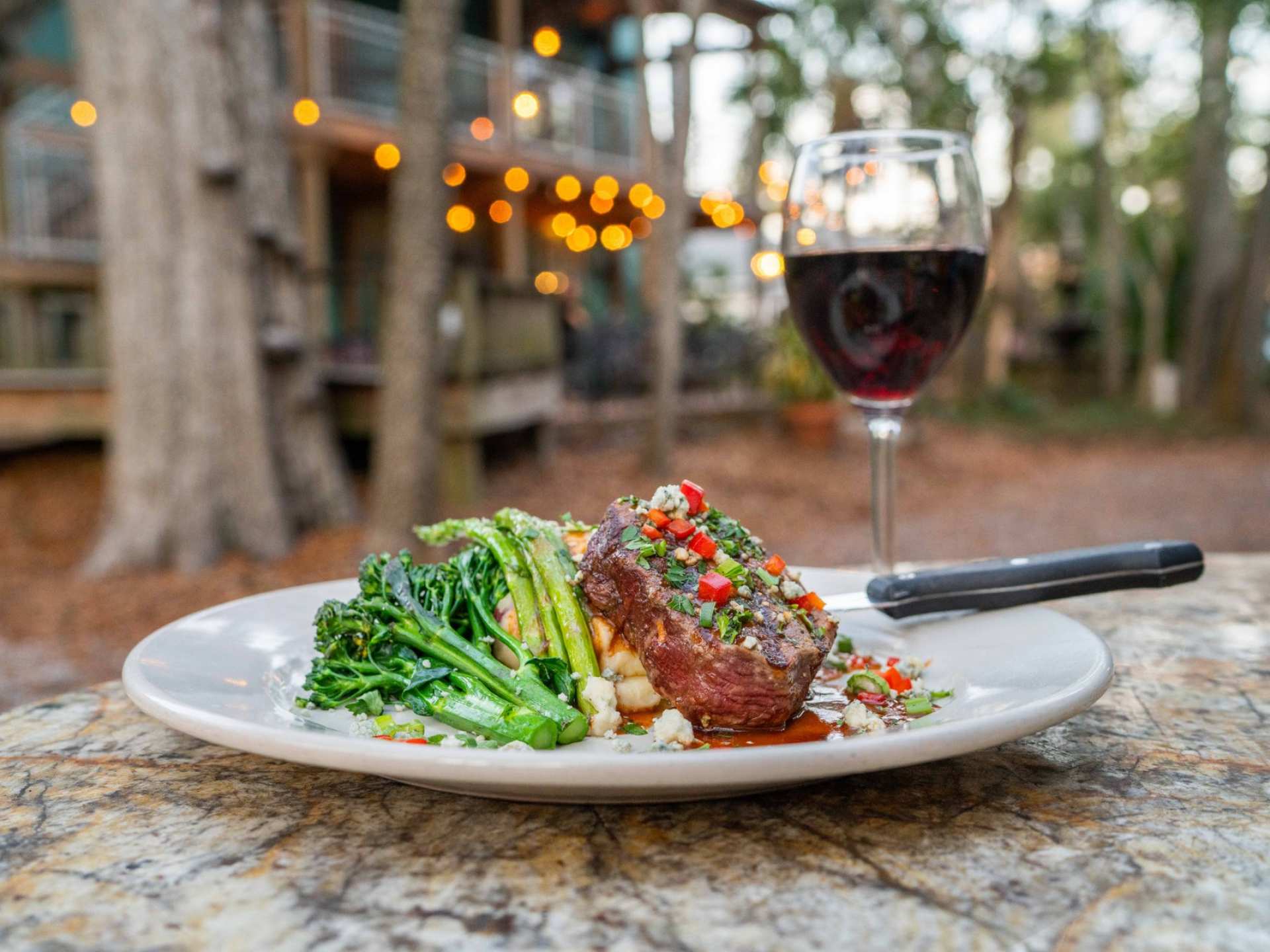 A steak and vegetable dinner on Amelia Island