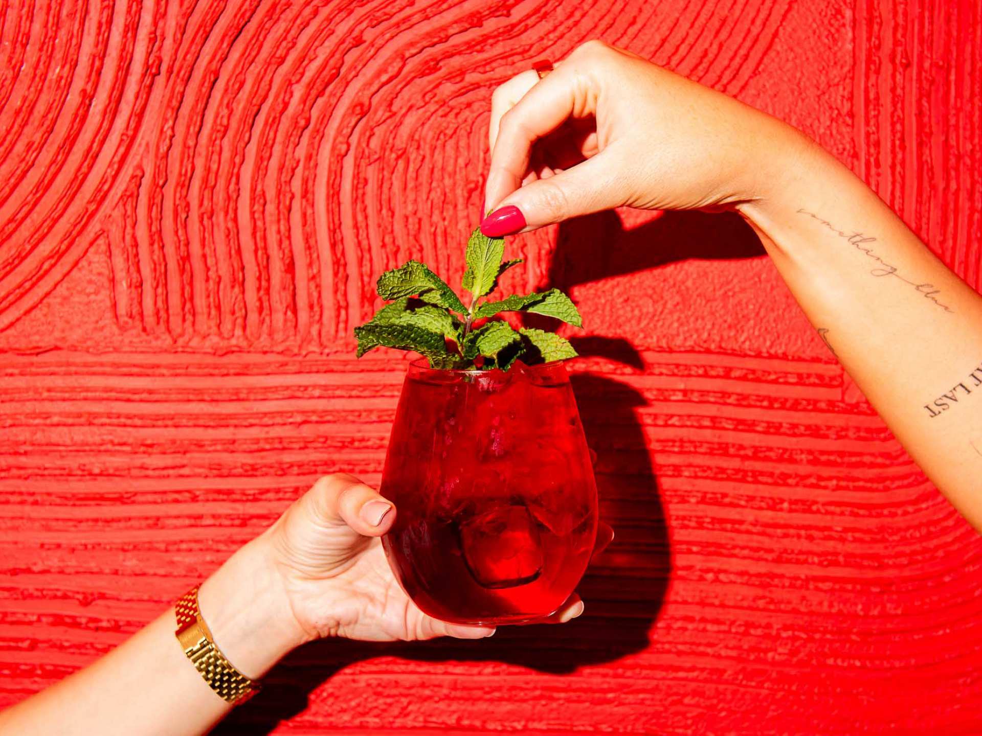 A red, summery cocktail at Ceci Bar