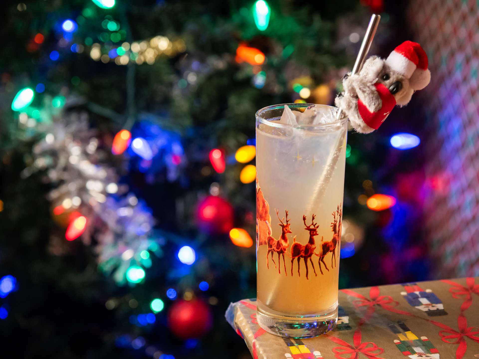 Best Christmas bars and markets in Toronto | A festive cocktail with a koala decoration at Miracle Toronto Christmas Bar