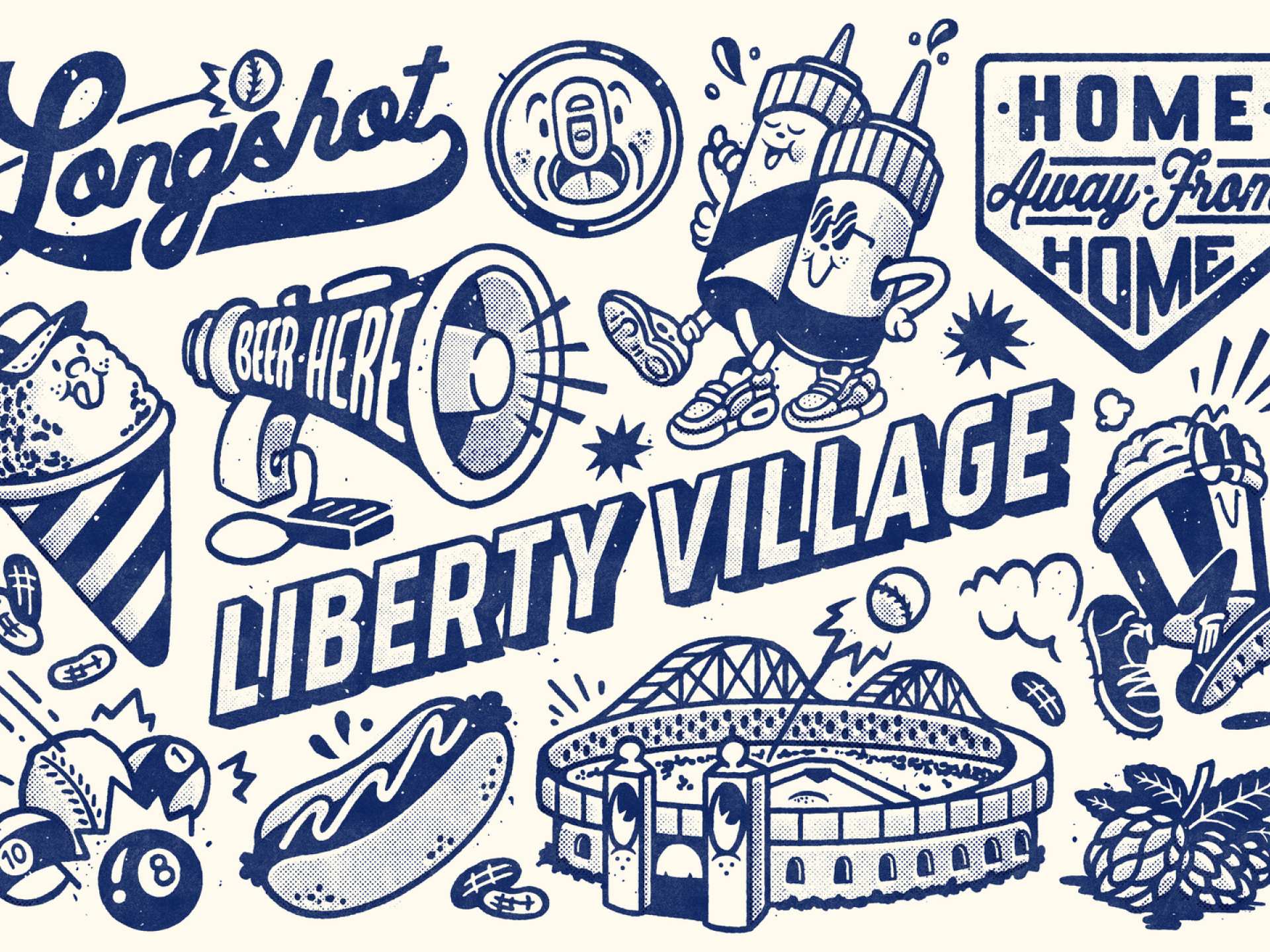 Toronto food illustrations | The mural in Left Field Liberty Village by Cam Miller