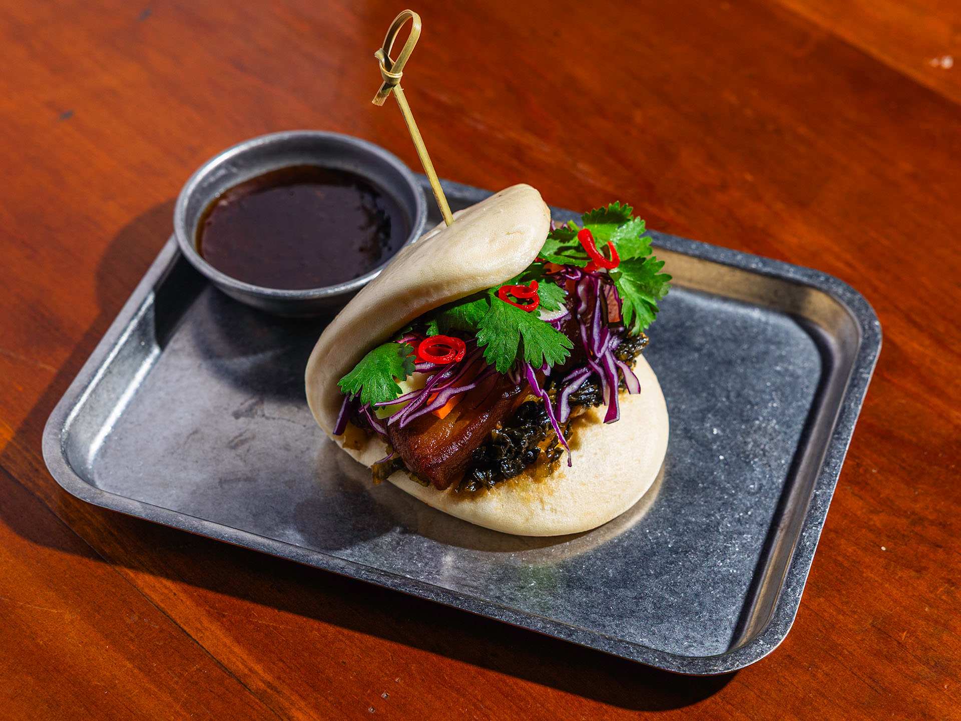 Thai five spice pork belly bao at Tha Phae Tavern
