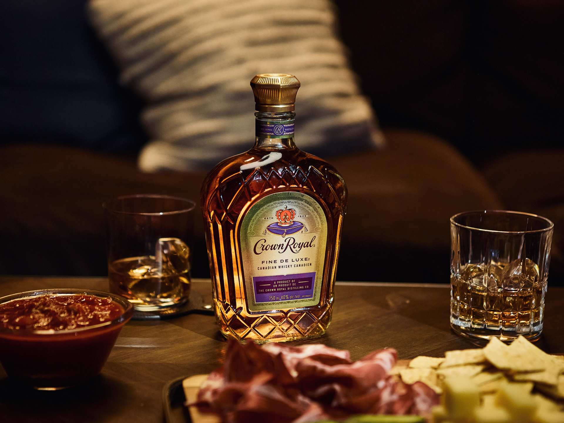 A bottle of Crown Royal