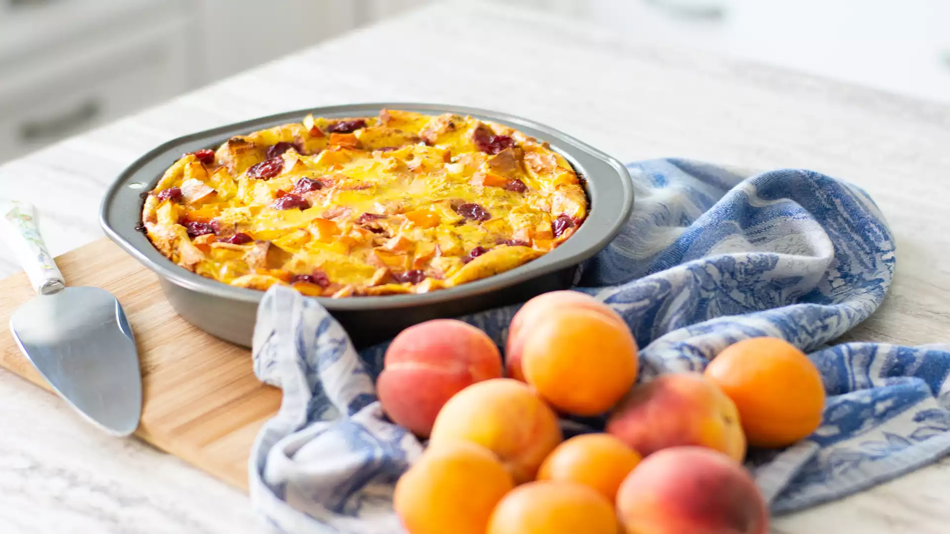 Ontario peach, apricot and cherry strata