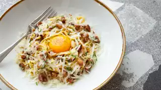 Pasta carbonara at the new Ascari Enoteca on King West.