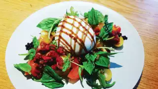 A burrata appetizer at La Fontana, one of the best Elora restaurants