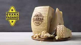 A big wheel of Grana Padano cheese