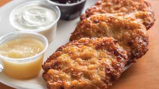 Toronto's best latkes | A plate of latkes with dips from United Bakers