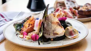 Restaurant supply chains: Seasonal grilled fish over warm salad at Bandit Brewery