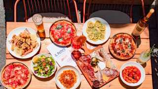 The best patios in Toronto | A selection of pizza and pasta at Il Patio di Eataly with Aperol