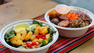 The best new restaurants in Toronto for summer 2021 | A Hot Brasa Chicken bowl and a Yellow Chili Pepper Shrimp salad from Brasa Peruvian Kitchen